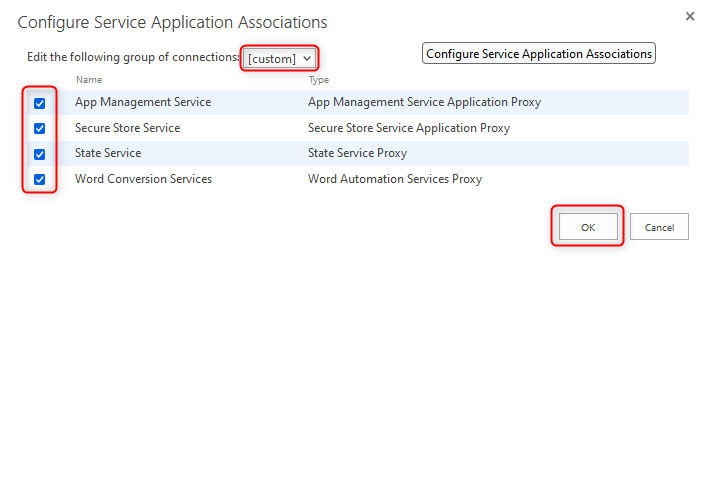 Service Application Associations Settings Two